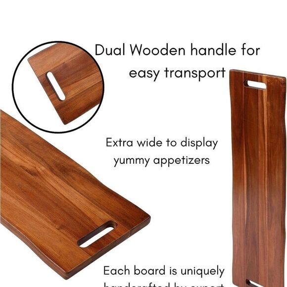 Charcuterie 31.5” Acacia Wooden Grazing Cheese Serving Board with Handles NIB - Picture 14 of 14